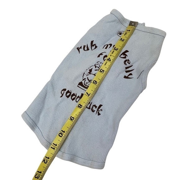 NWOT Ruff Ruff and Meow Ribbed Sky Blue Tee Dog Buddha Rub my Belly Sz Med. B32 - Picture 5 of 6
